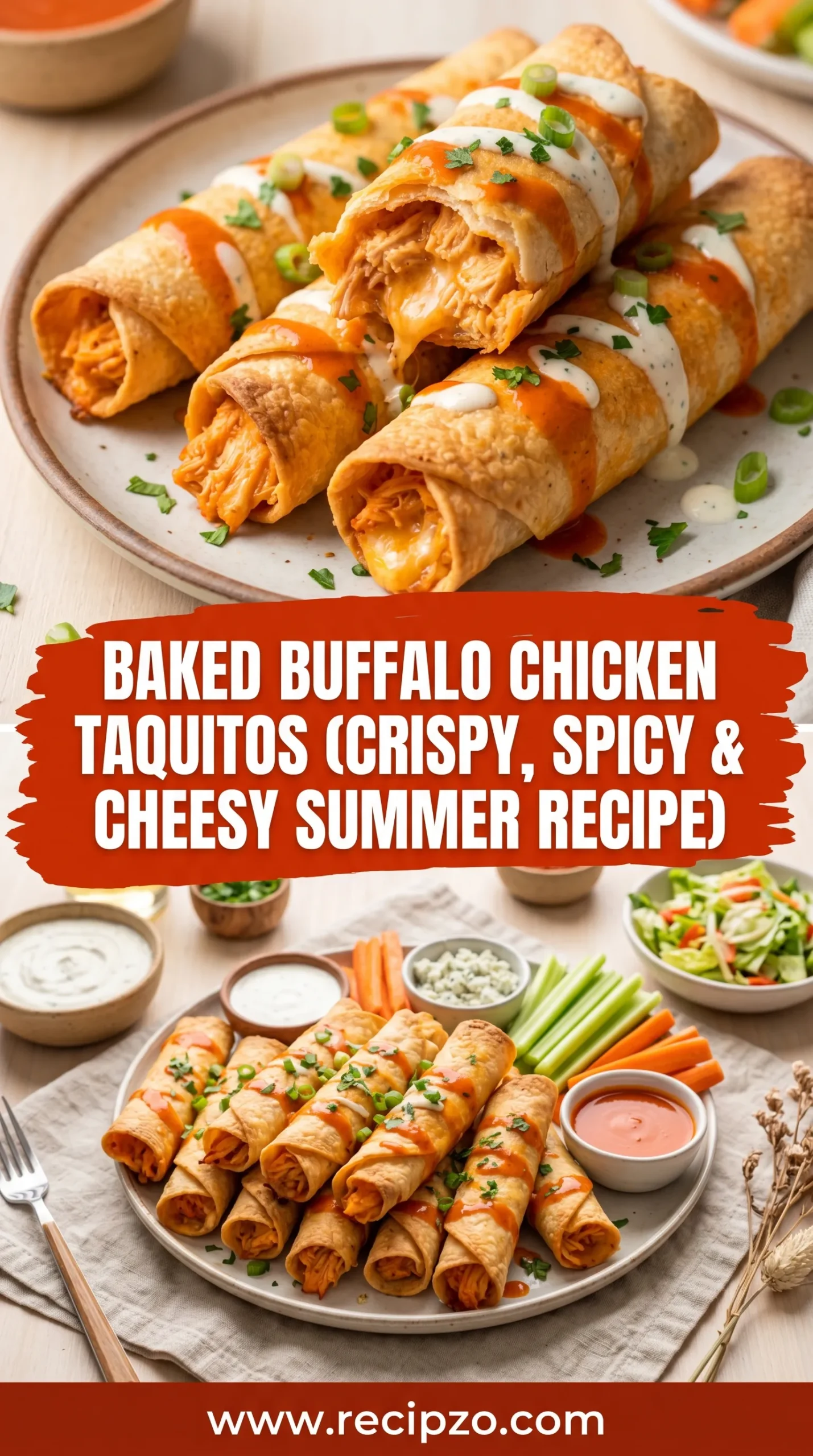 Baked Buffalo Chicken Taquitos (Crispy, Spicy & Cheesy Summer Recipe)