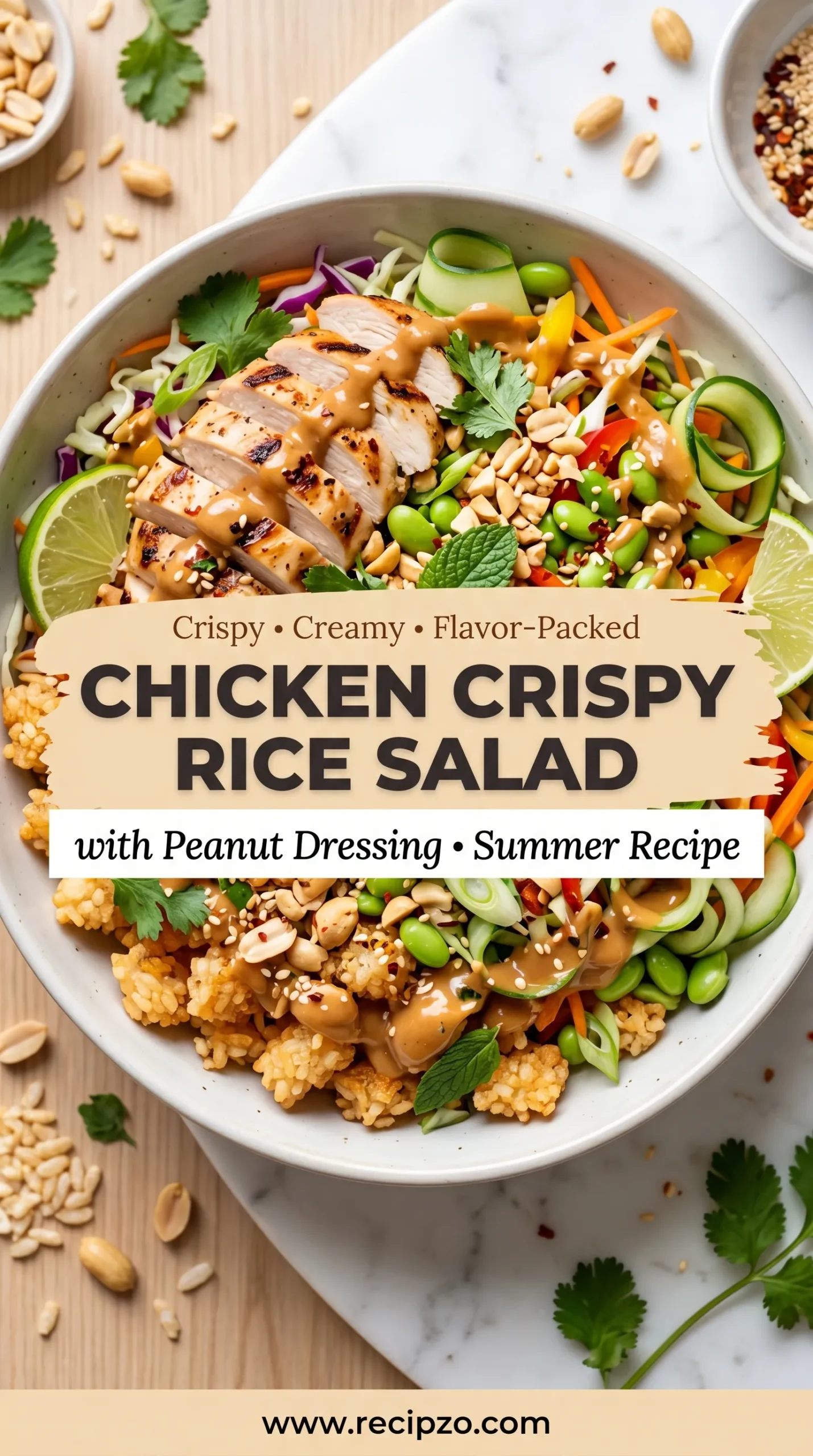 Chicken Crispy Rice Salad with Peanut Dressing (Summer Recipe)