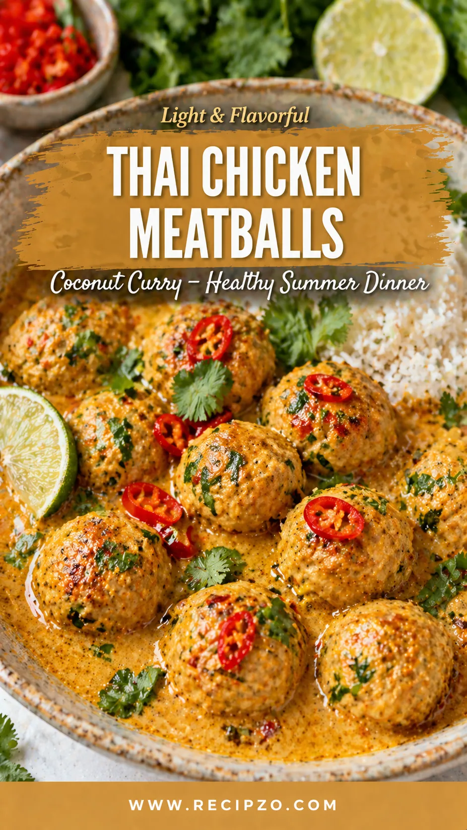 Easy Thai Chicken Meatballs in Coconut Curry (Healthy Summer Dinner)