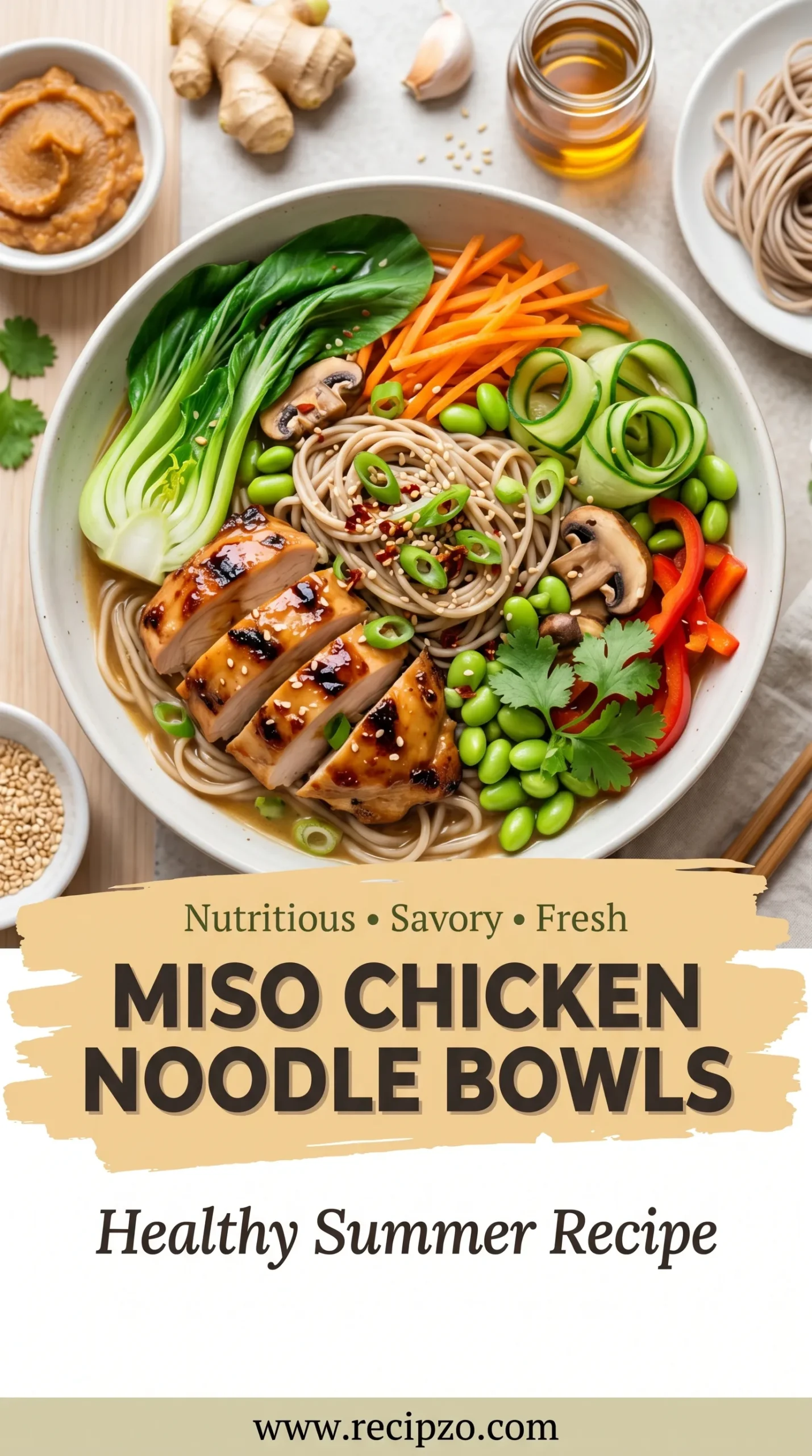 Healthy Miso Chicken Noodle Bowls (Summer Recipe)