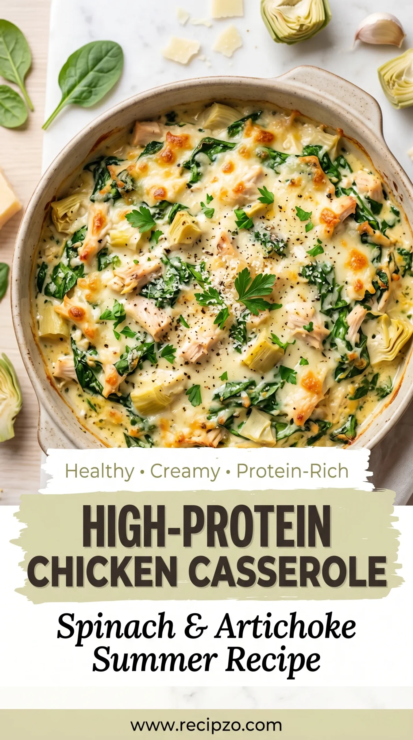High-Protein Spinach and Artichoke Chicken Casserole (Summer Recipe)