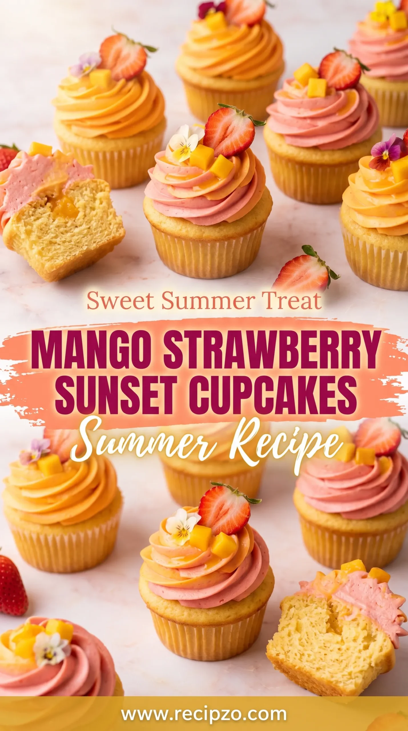 Mango Strawberry Sunset Cupcakes Summer Recipe