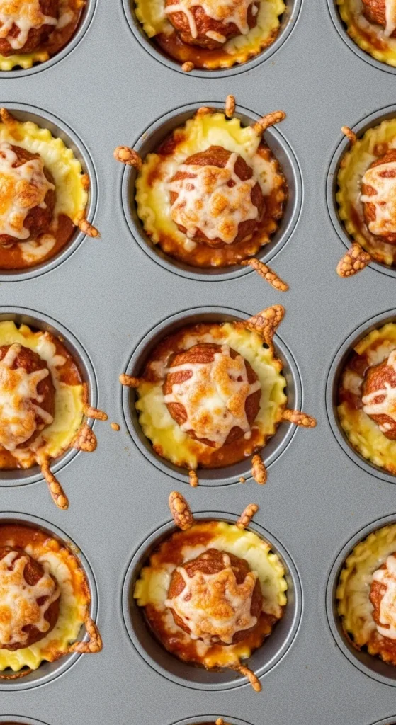 Mini Meatball Ravioli Casserole Cups