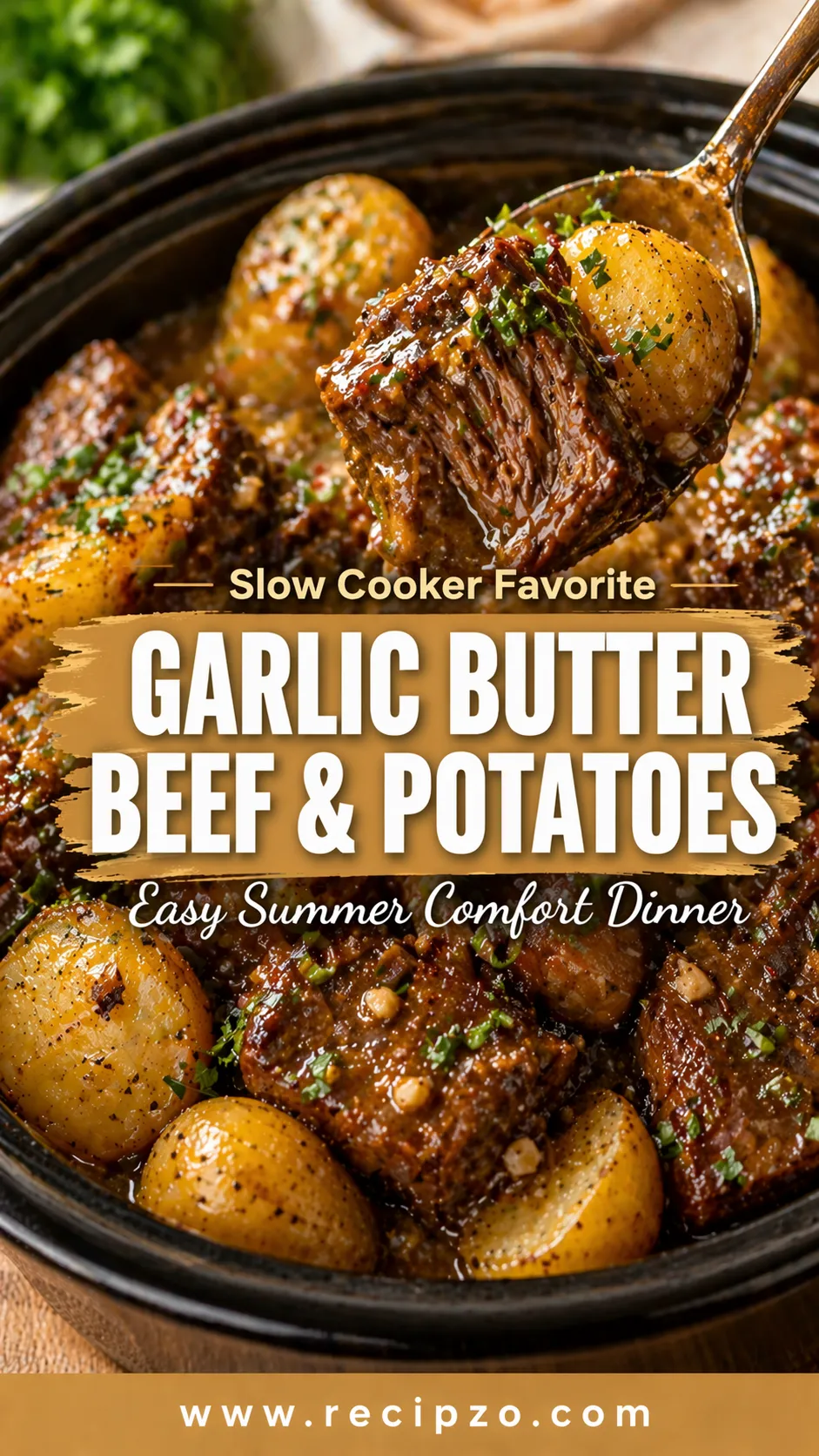 Slow Cooker Garlic Butter Beef with Potatoes – Easy Comfort Dinner for Summer