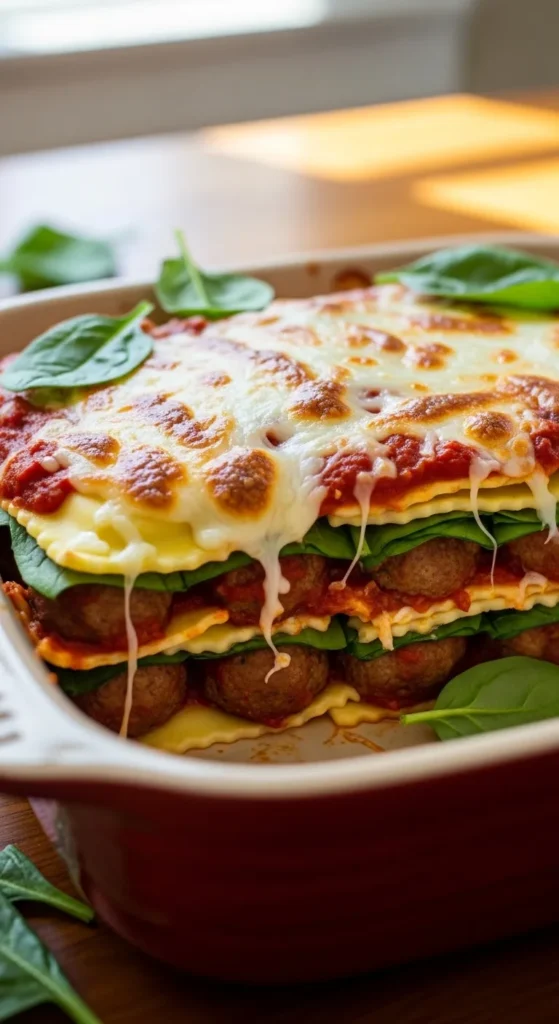 Spinach and Meatball Ravioli Casserole