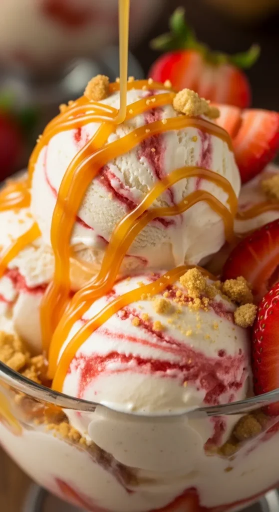 Strawberry Cheesecake Caramel Swirl Ice Cream