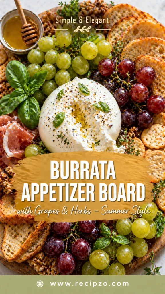Summer Appetizer Board Burrata with Grapes & Herbs