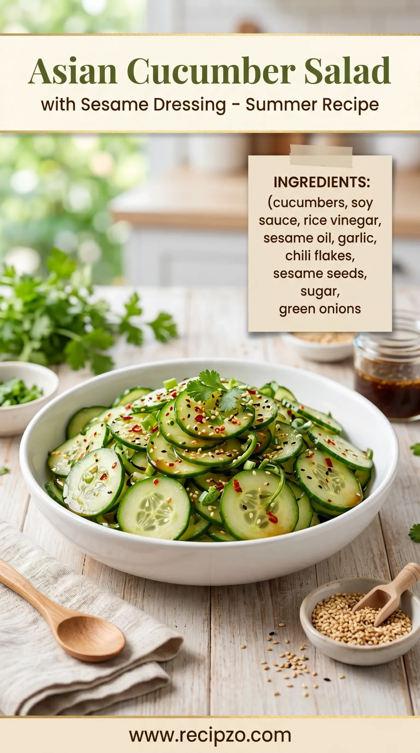 Asian Cucumber Salad with Sesame Dressing Summer Recipe
