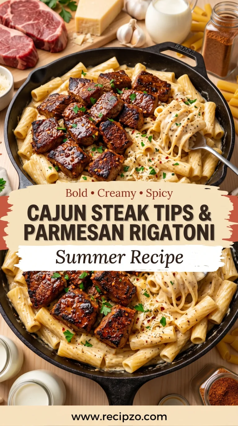 Cajun Steak Tips with Creamy Parmesan Rigatoni Summer Recipe