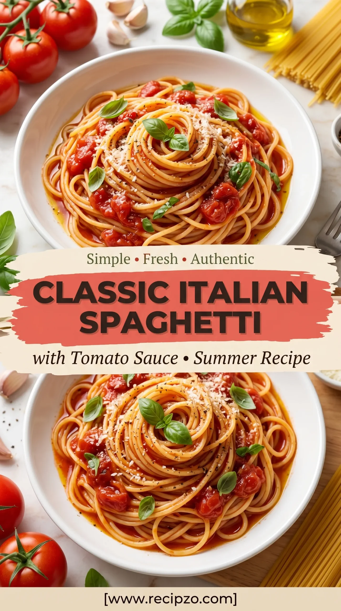 Classic Italian Spaghetti with Tomato Sauce Summer Recipe