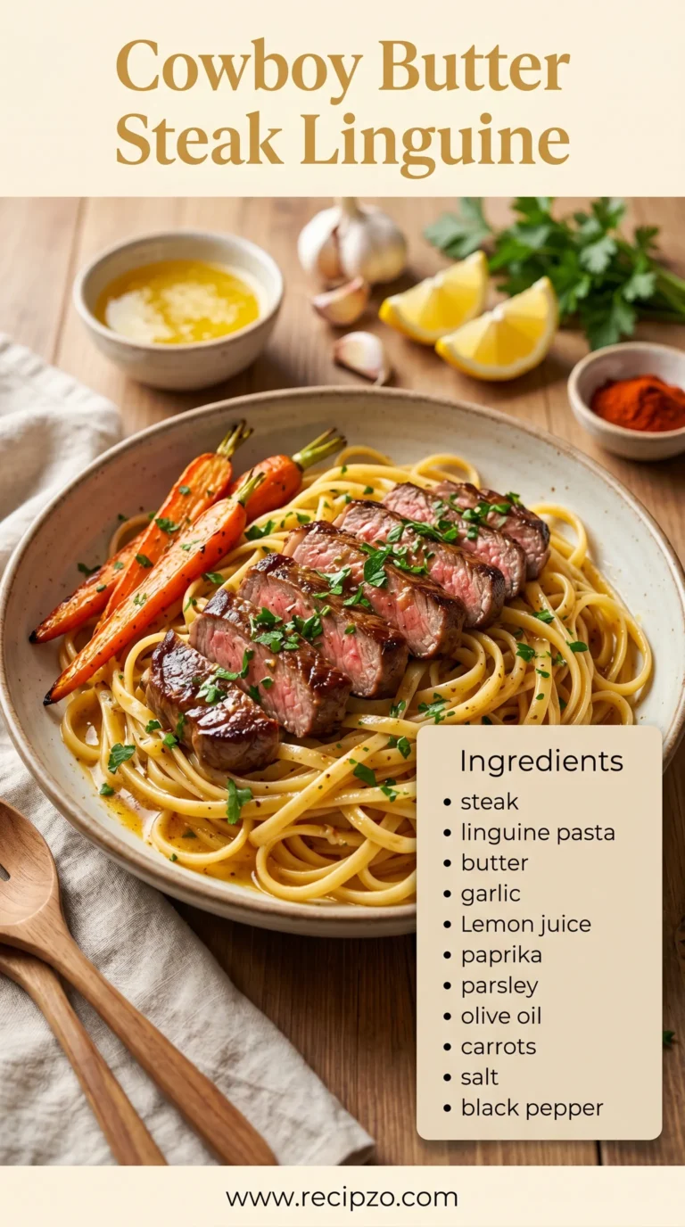 Cowboy Butter Steak Linguine with Roasted Carrots & Parsley Summer Recipe