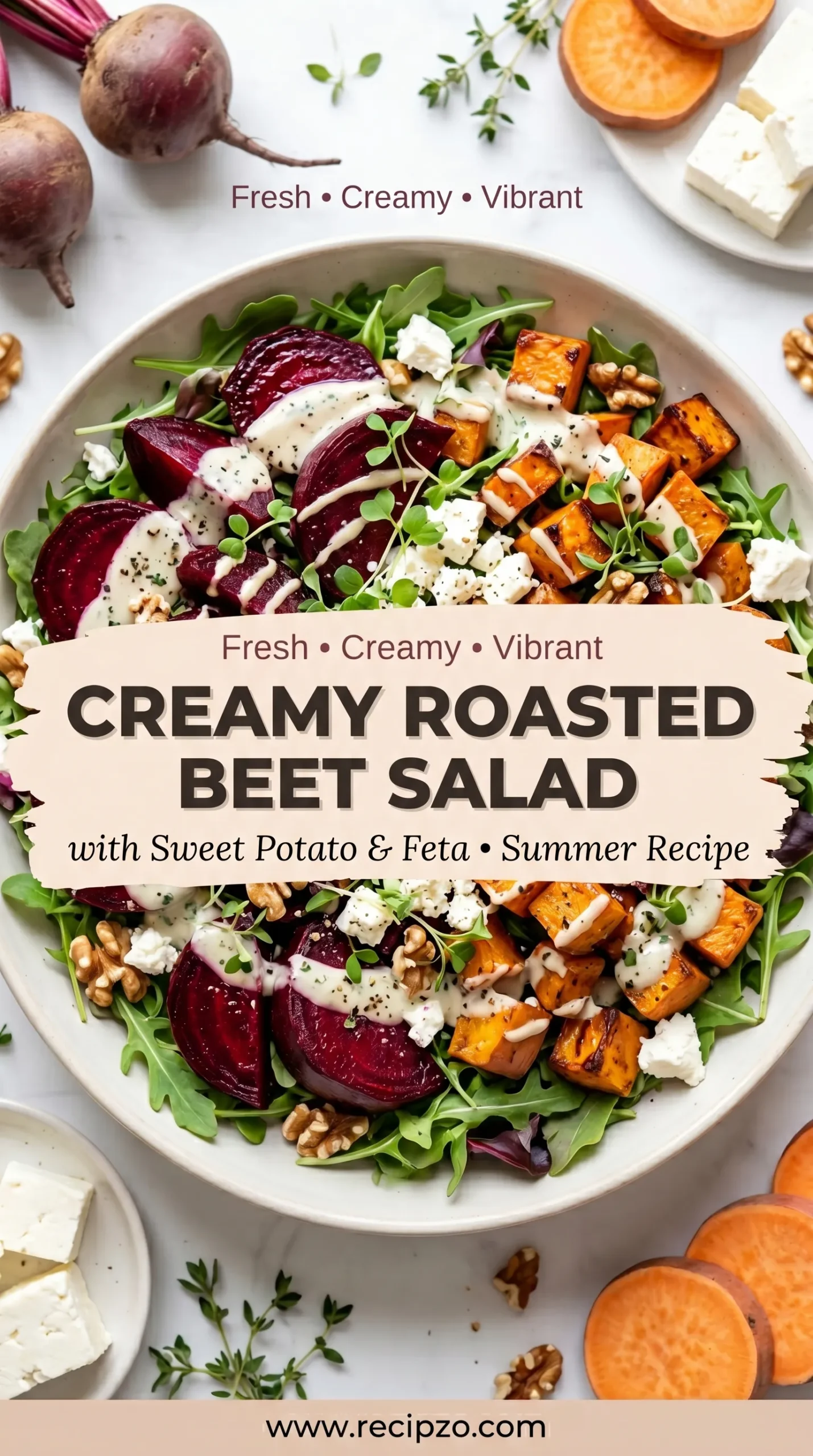Creamy Roasted Beet Salad with Sweet Potato & Feta Summer Recipe