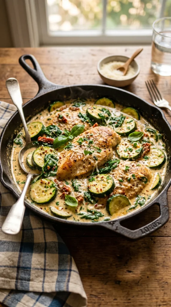 Creamy Tuscan Chicken Zucchini Skillet