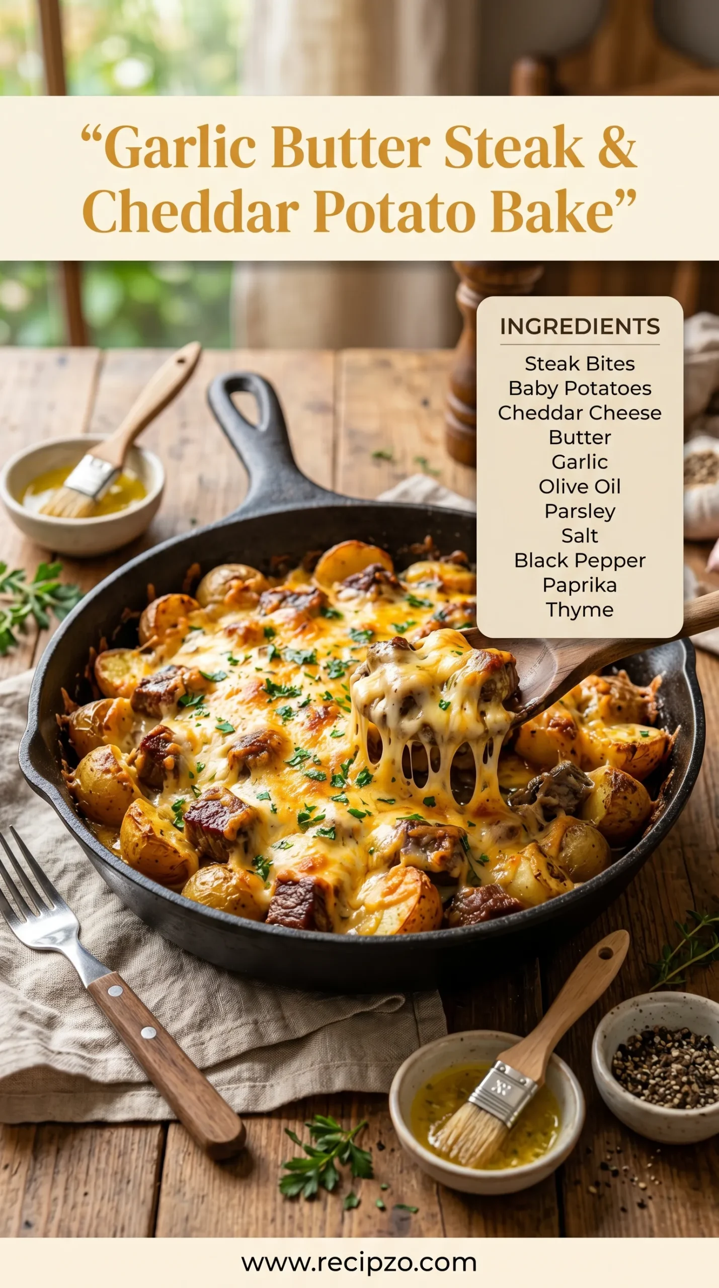 Garlic Butter Steak & Cheddar Potato Bake Summer Recipe