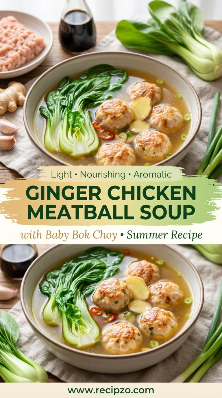 Ginger Chicken Meatball Soup with Baby Bok Choy Summer Recipe