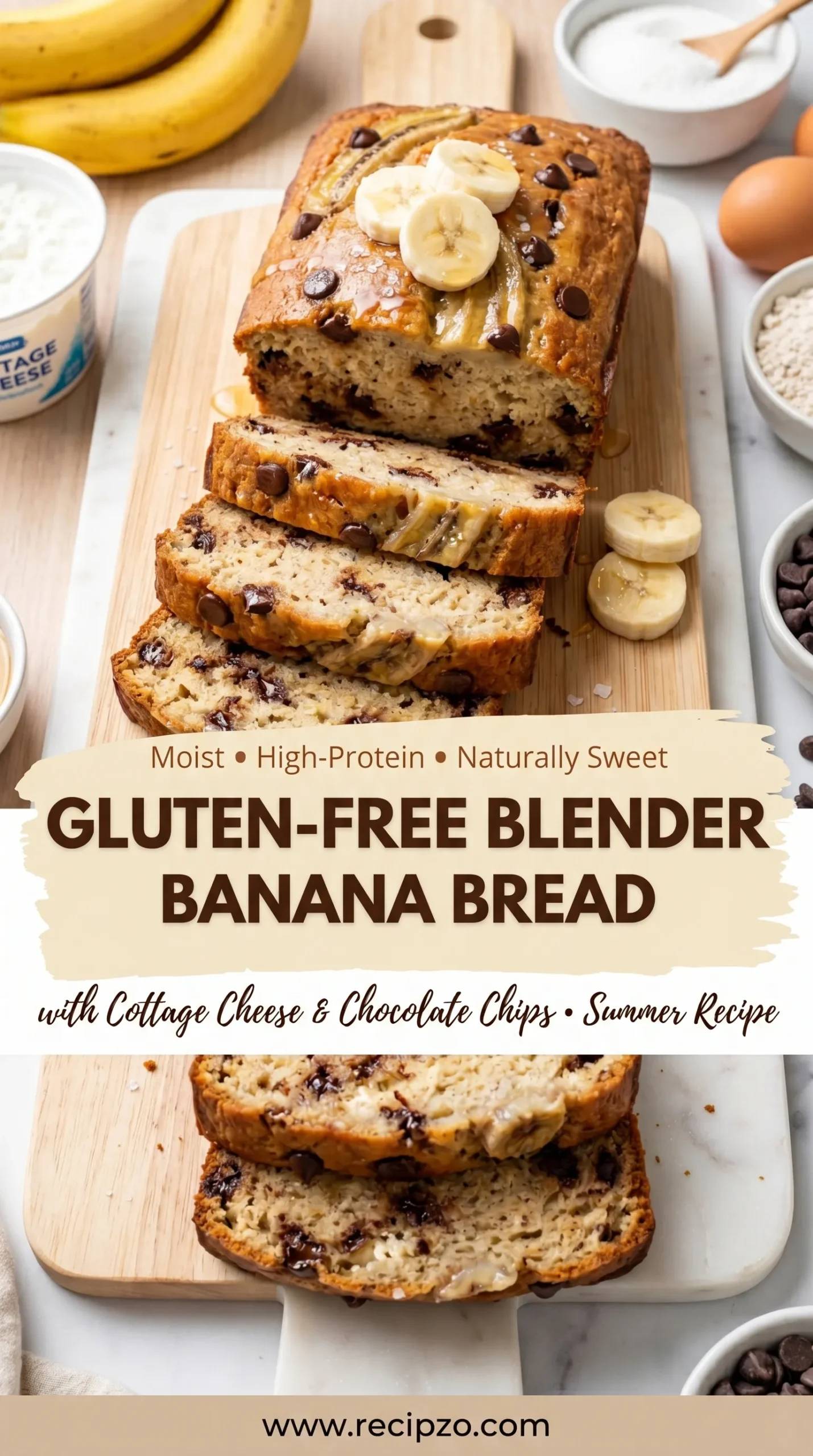 Gluten-Free Blender Banana Bread with Cottage Cheese & Chocolate Chips Summer Recipe