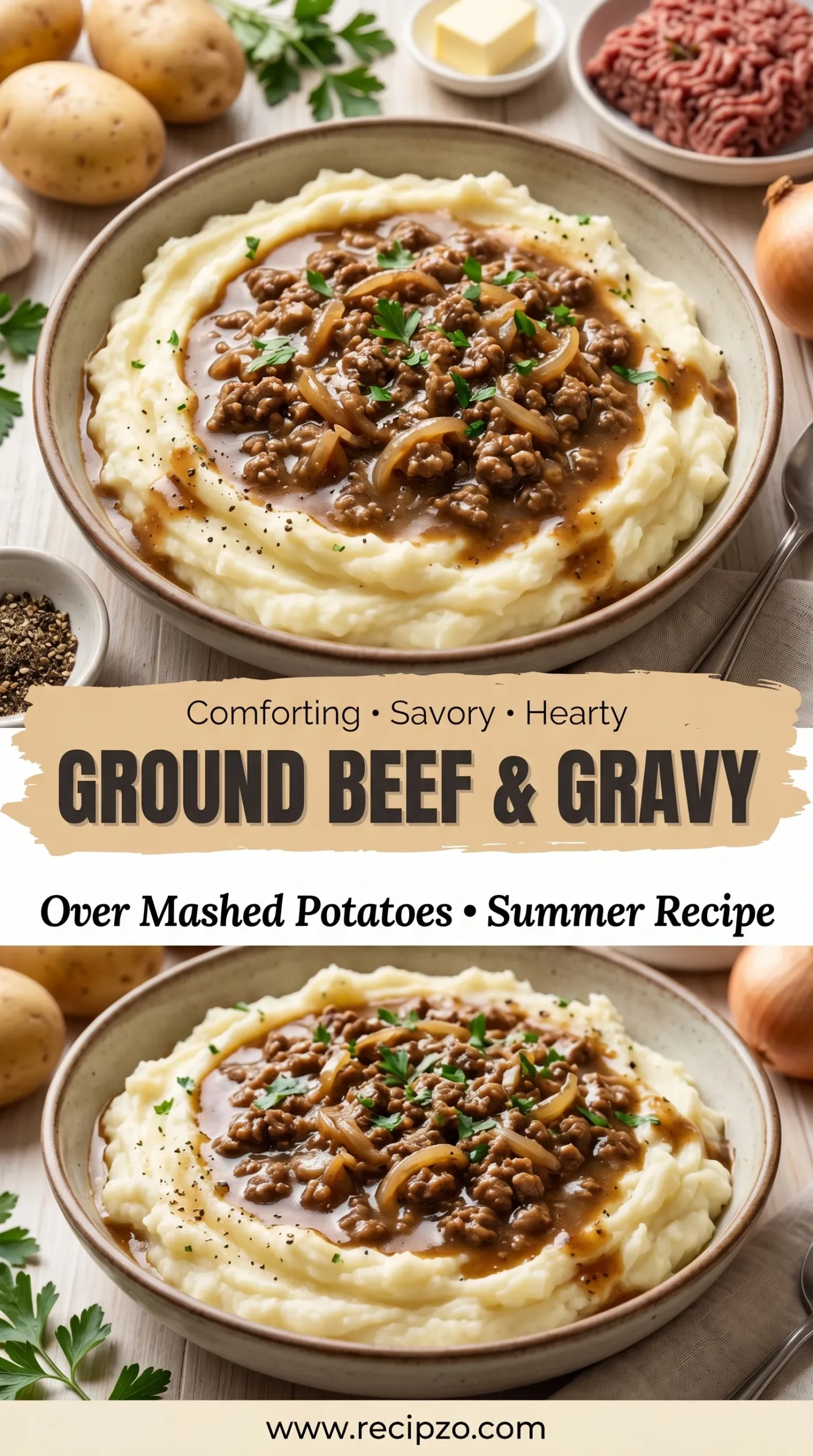 Ground Beef and Gravy Over Mashed Potatoes Summer Recipe