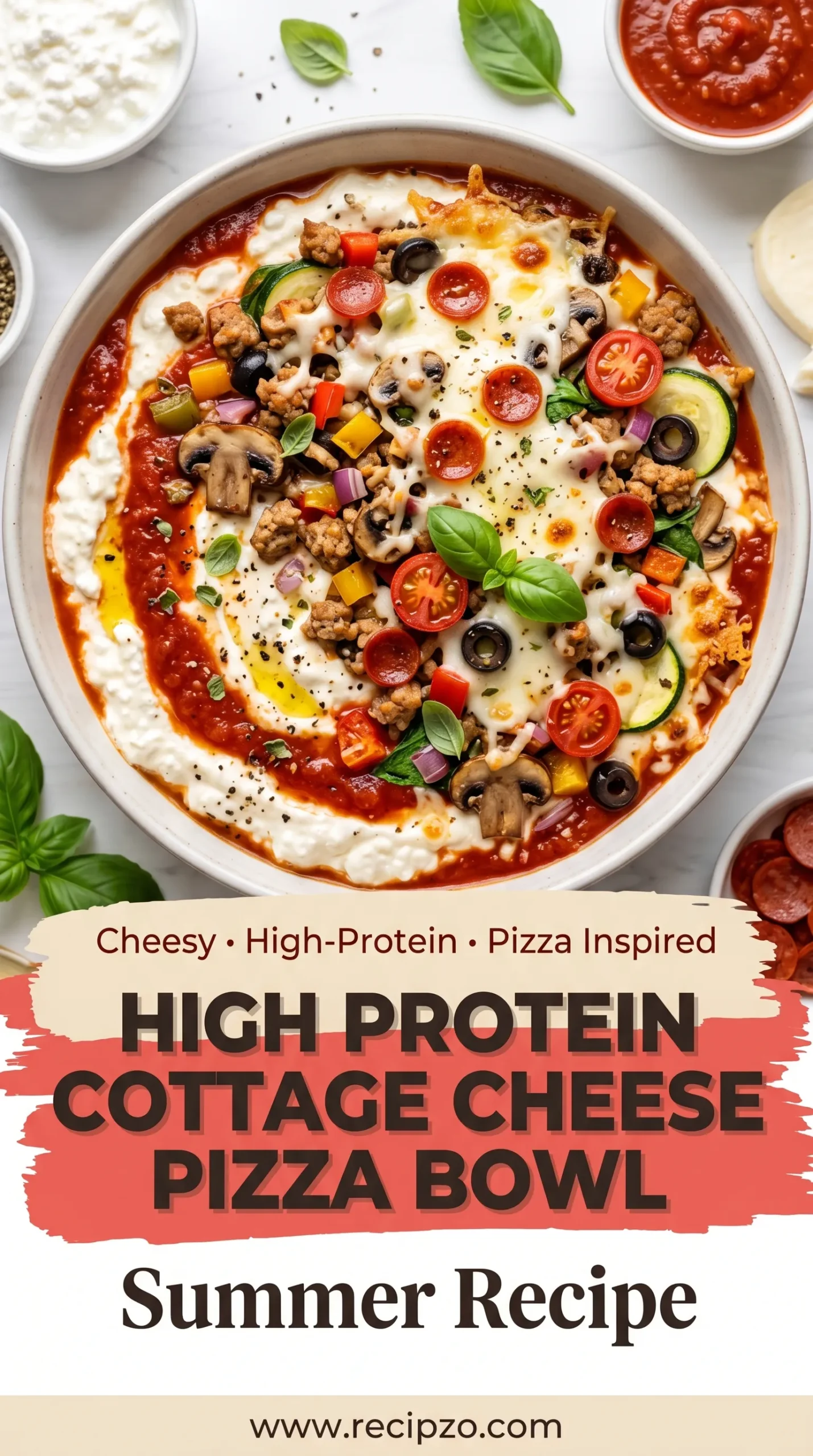High Protein Cottage Cheese Pizza Bowl Summer Recipe