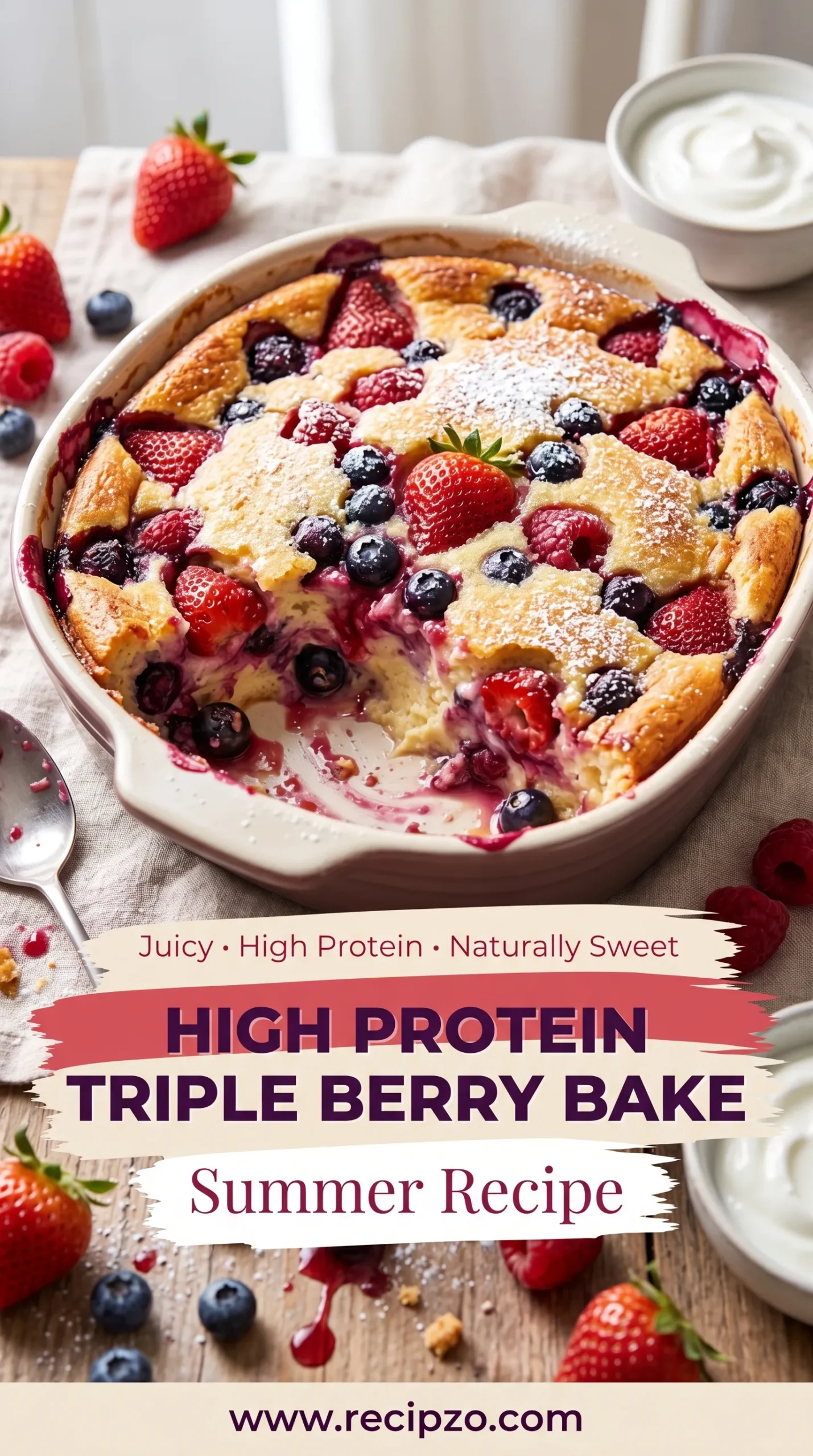 High Protein Triple Berry Bake Summer Recipe