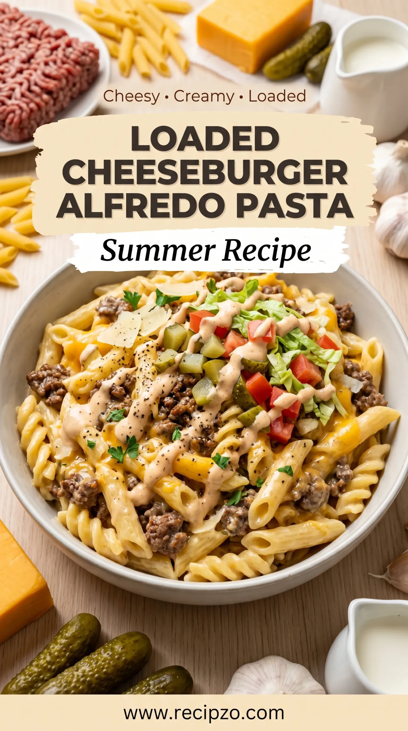 Loaded Cheeseburger Alfredo Pasta Summer Recipe
