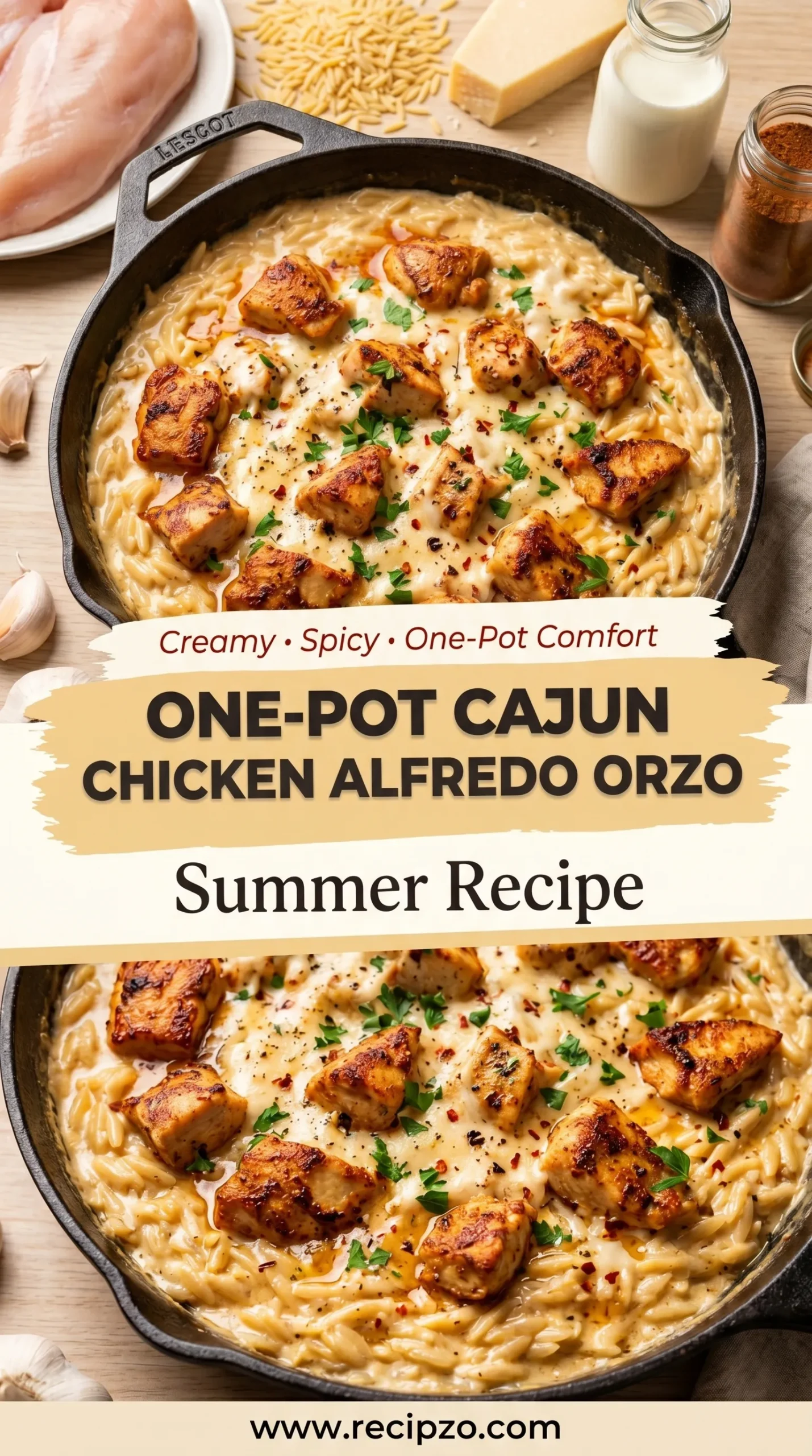 One-Pot Cajun Chicken Alfredo Orzo Summer Recipe