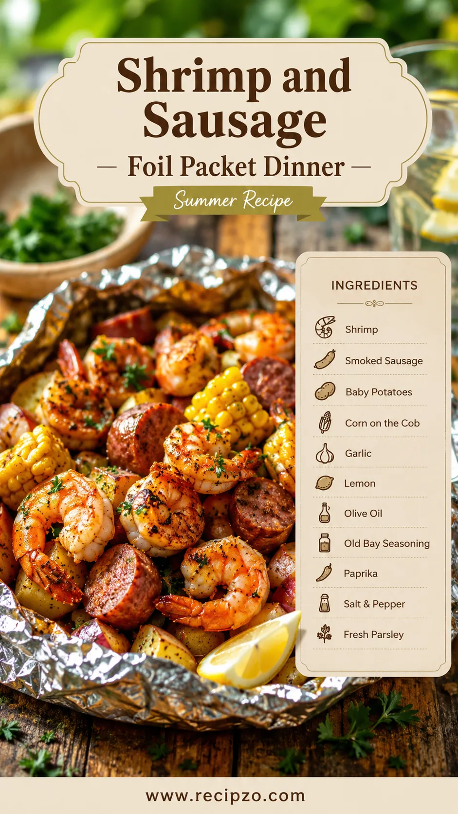 Shrimp and Sausage Foil Packet Dinner Summer Recipe