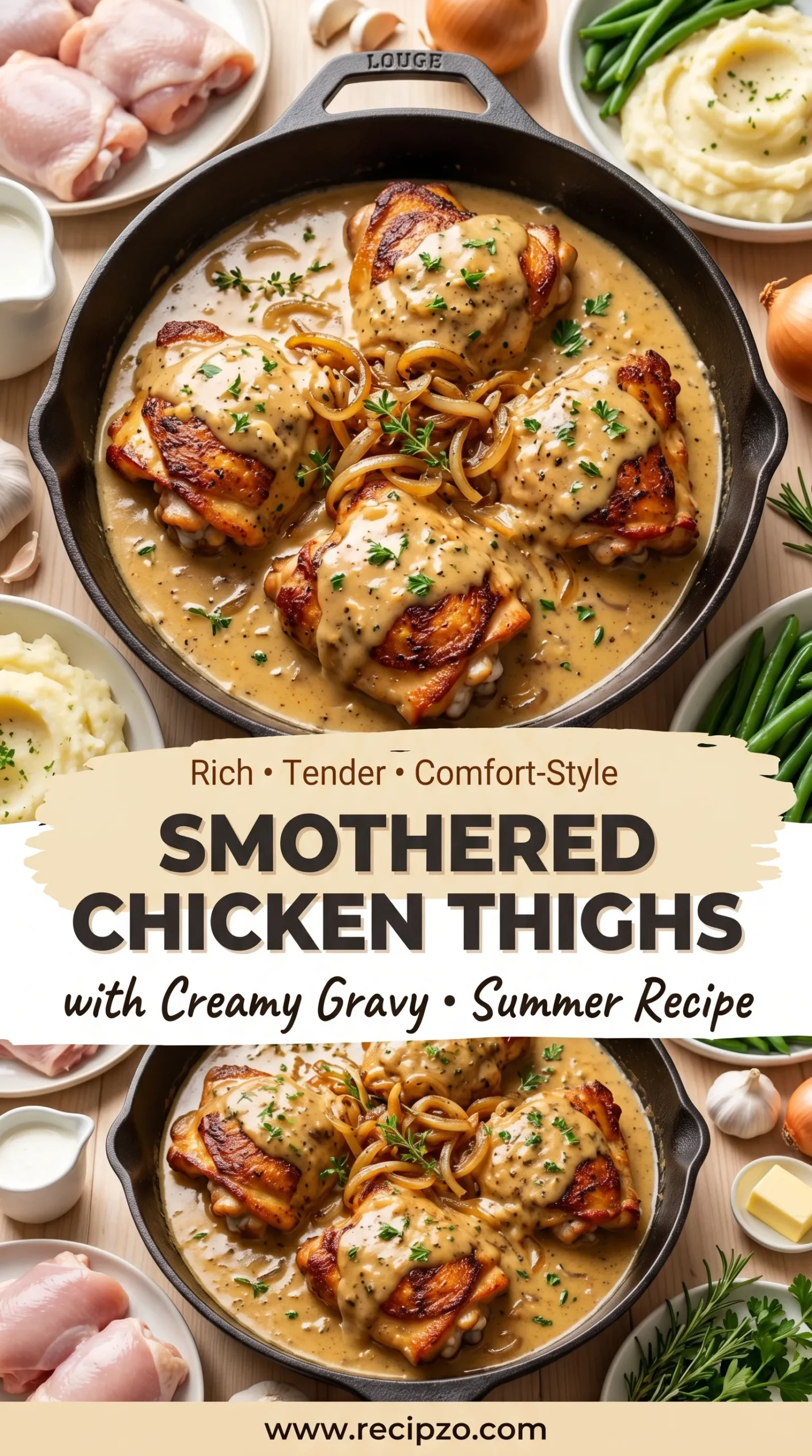 Smothered Chicken Thighs with Creamy Gravy Summer Recipe