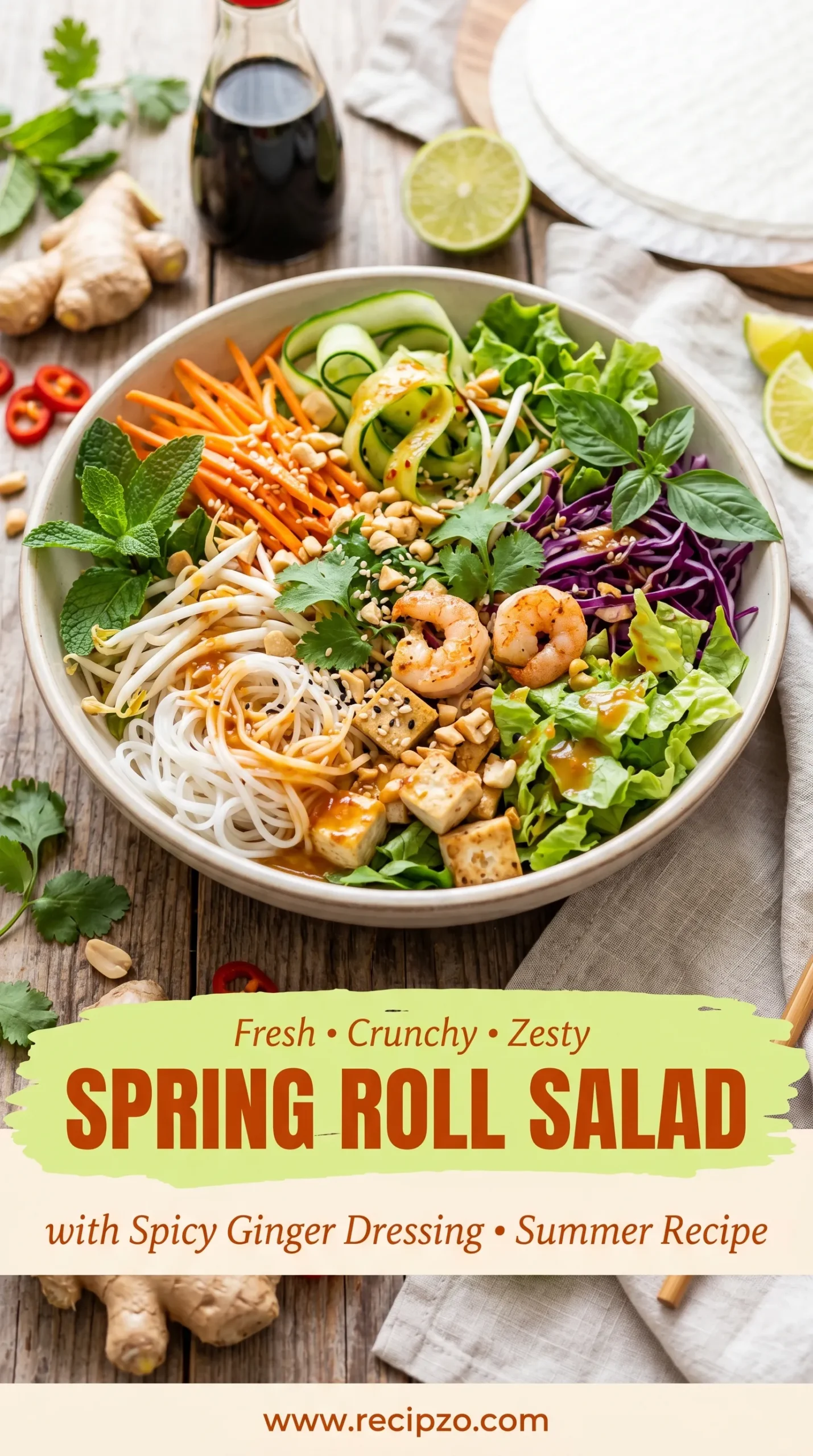 Spring Roll Salad with Spicy Ginger Dressing Summer Recipe