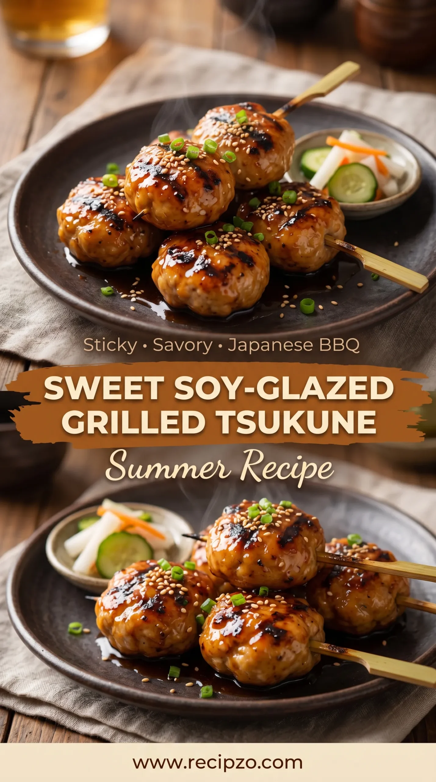 Sweet Soy-Glazed Grilled Japanese Tsukune Summer Recipe