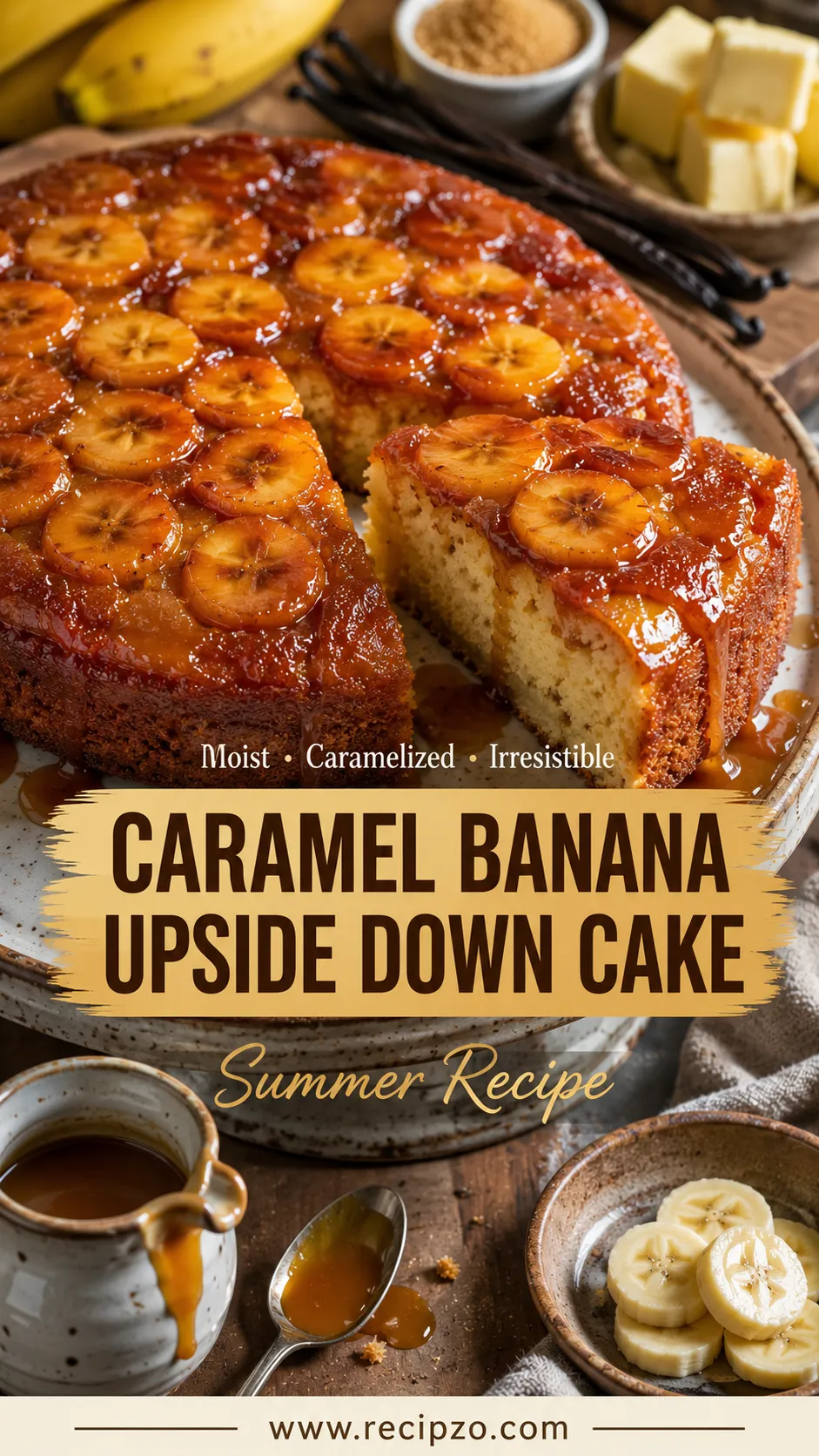 Caramel Banana Upside Down Cake Summer Recipe