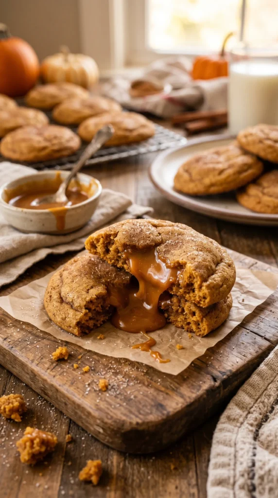 Caramel Stuffed Pumpkin Cookies