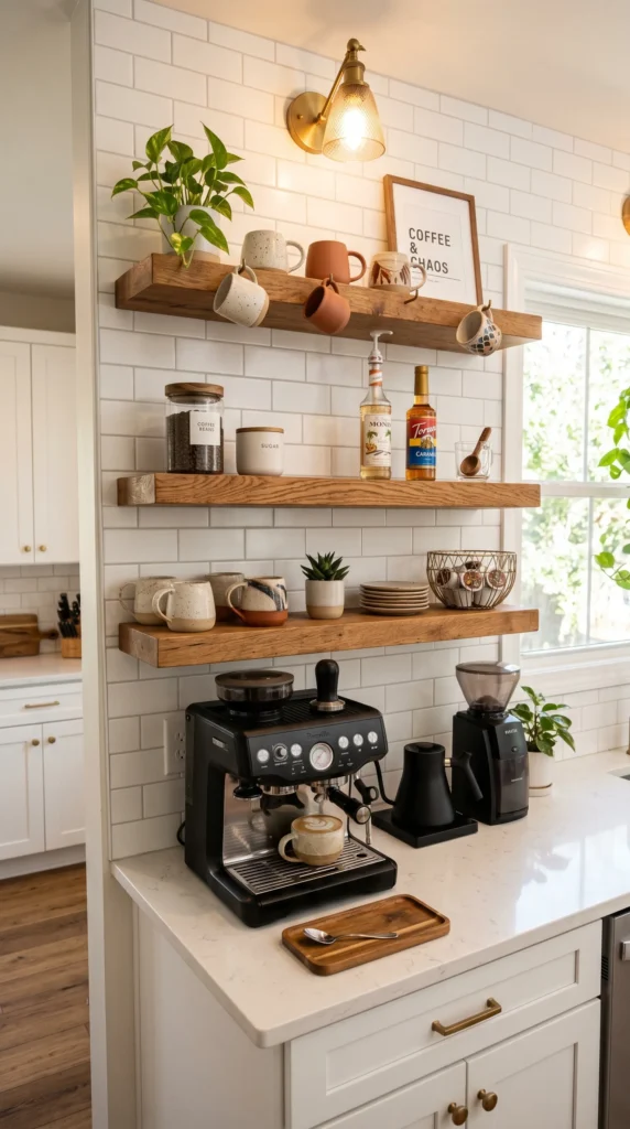 Install Floating Shelves Above Your Coffee Area