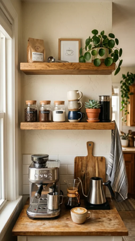 Install Floating Shelves Above the Coffee Area
