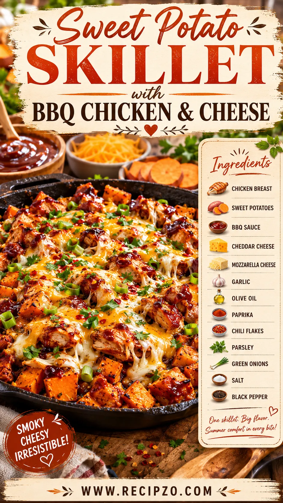 Sweet Potato Skillet with BBQ Chicken & Cheese Summer Recipe