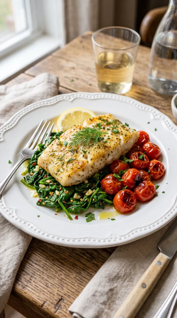 Baked Cod with Spinach