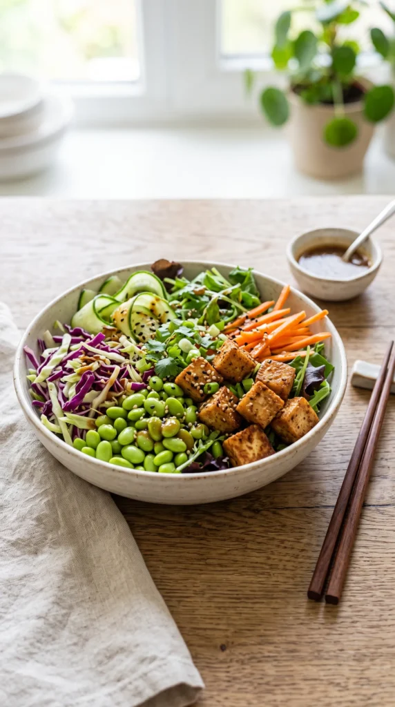 Crispy Tofu Edamame Salad
