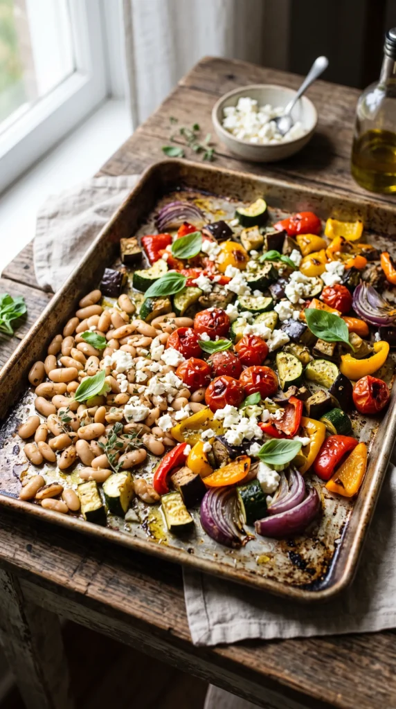 Mediterranean Roasted Vegetable and White Bean Bake