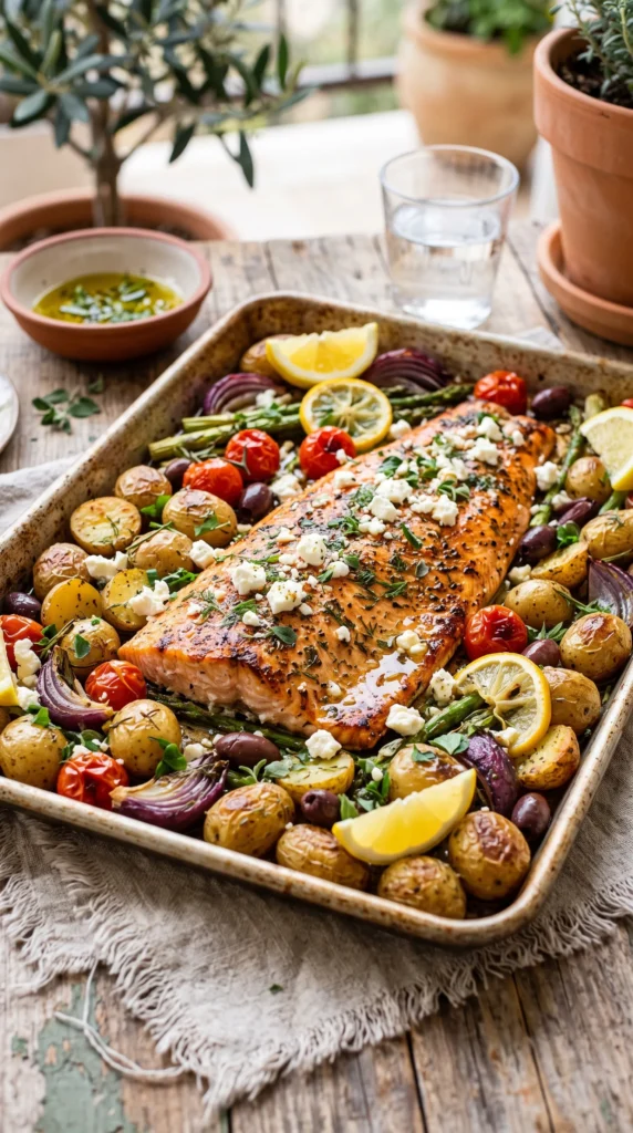 Sheet Pan Greek Salmon and Potatoes