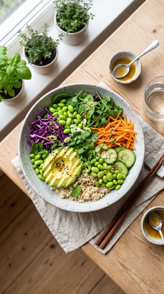 Avocado and Edamame Grain Bowl