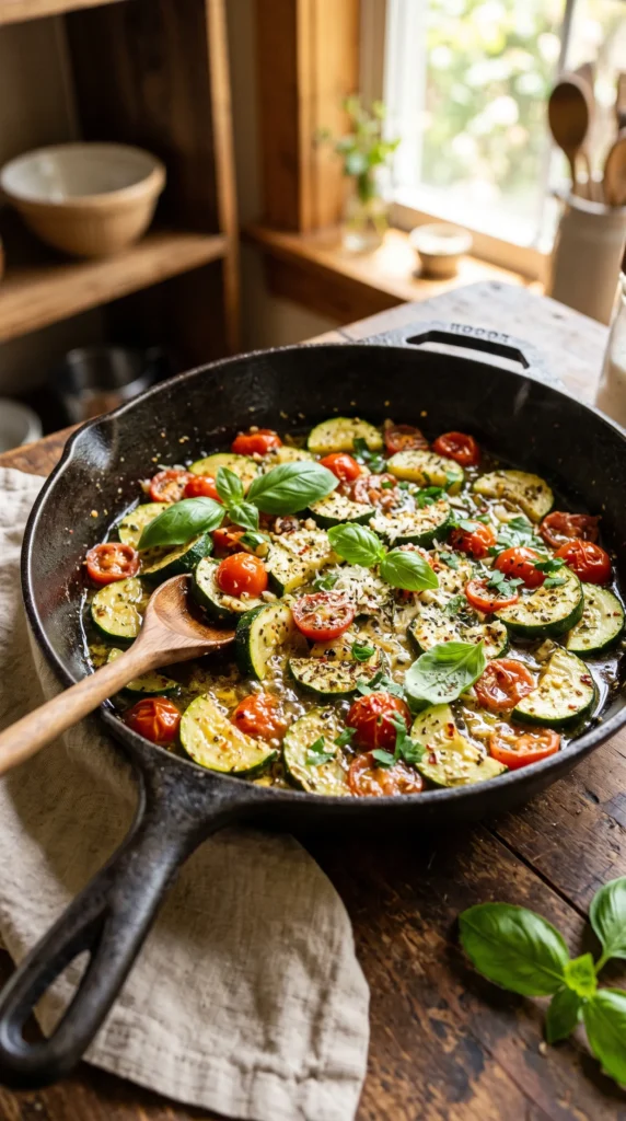 Garlic Tomato and Zucchini Skillet