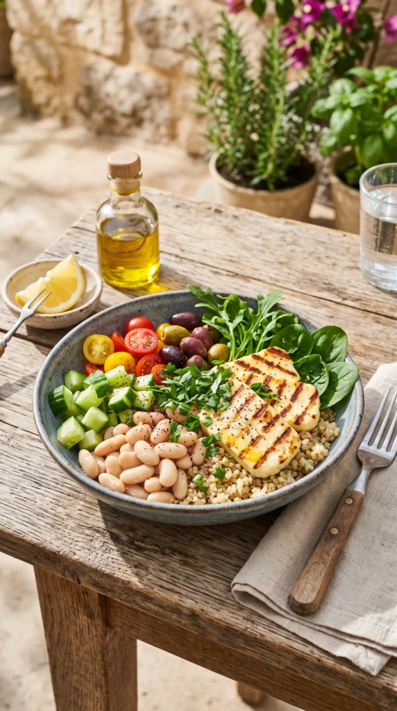 Mediterranean White Bean and Halloumi Bowl